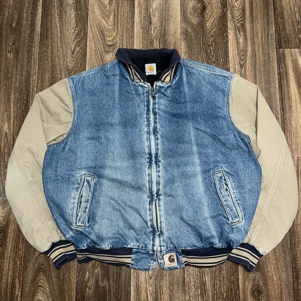 Vintage 90s JQ0198 Carhartt Denim Varsity Jacket